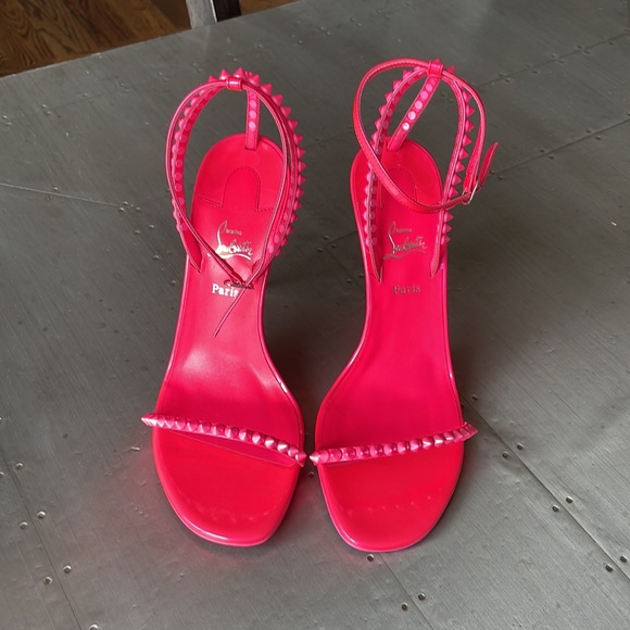 Christian Louboutin so me 100mm pink neon stiletto spike patent sandal sz 38.5 - Picture 3 of 12